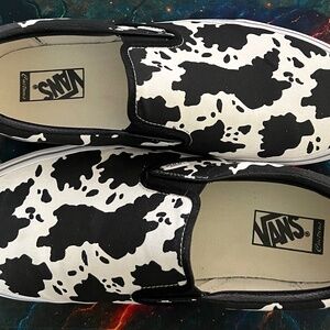 Vans Off the Wall Custom Sneakers Size 13 Wide - Black & White Cow Theme